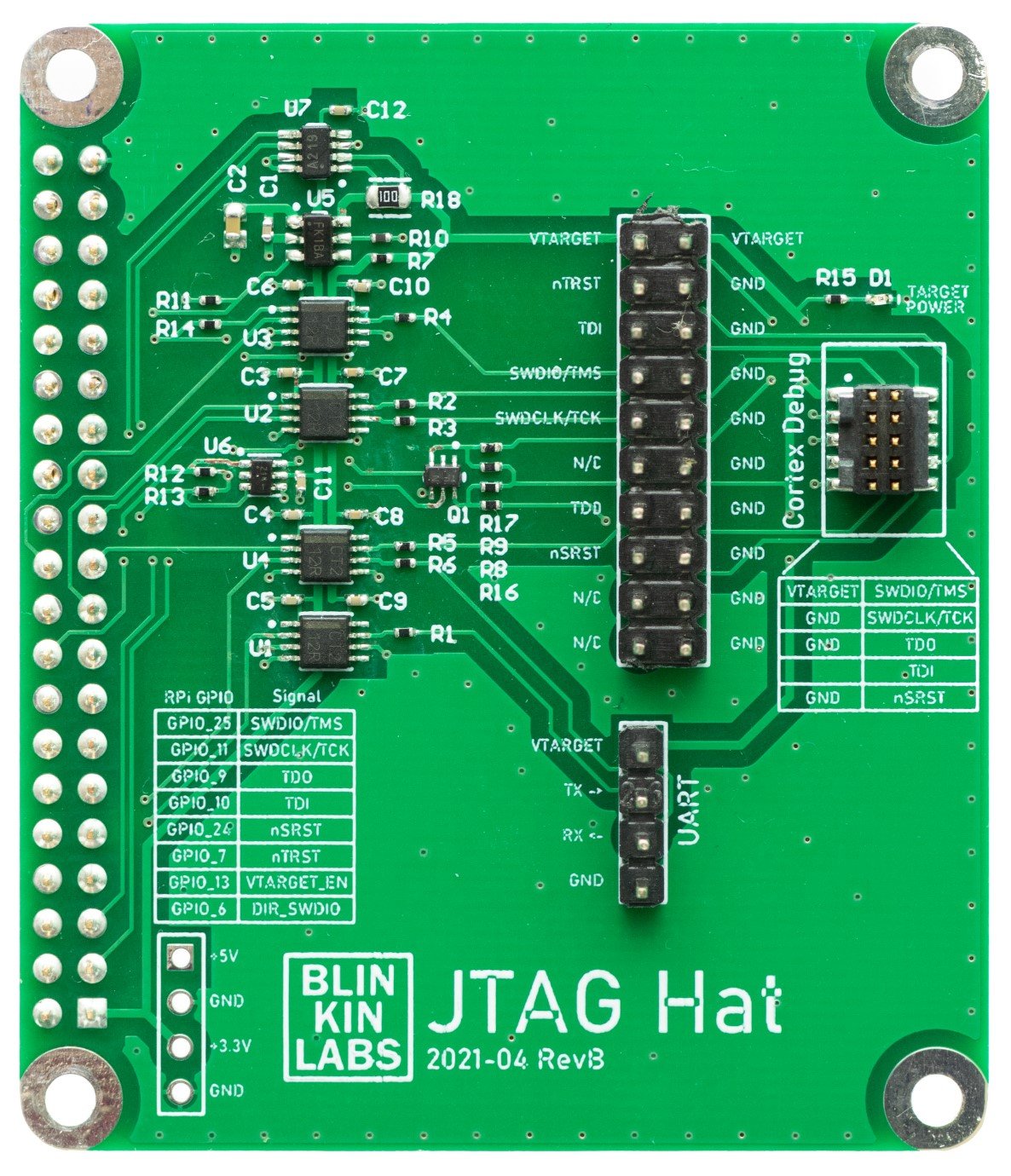 Top view of the JTAG hat PCB